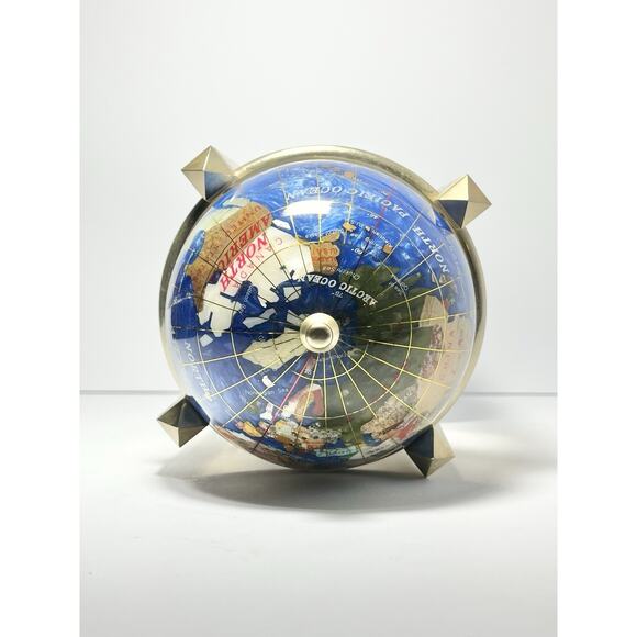 Alexander Kalifano 3-Timepieces Thermometer Rotating Gemstone Brass Globe 8.75” - Picture 5 of 9